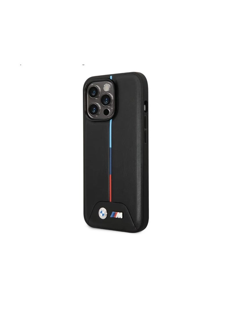 بي إم دبليو جراب هاتف متوافق مع هواتف BMW من مجموعة M، متوافق مع iPhone 14 Pro Max - جراب من البولي يوريثان المبطن مع شريط ثلاثي الألوان مطبوع عليه شعار BMW - أسود - Image 5