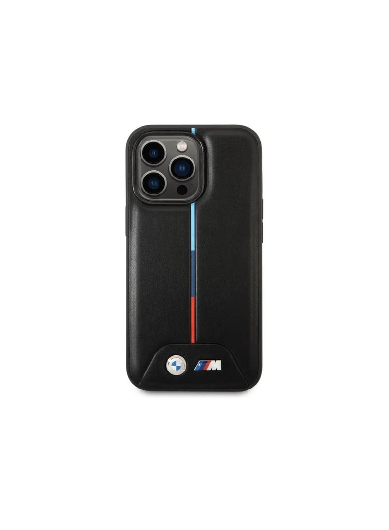 بي إم دبليو جراب هاتف متوافق مع هواتف BMW من مجموعة M، متوافق مع iPhone 14 Pro Max - جراب من البولي يوريثان المبطن مع شريط ثلاثي الألوان مطبوع عليه شعار BMW - أسود - Image 4