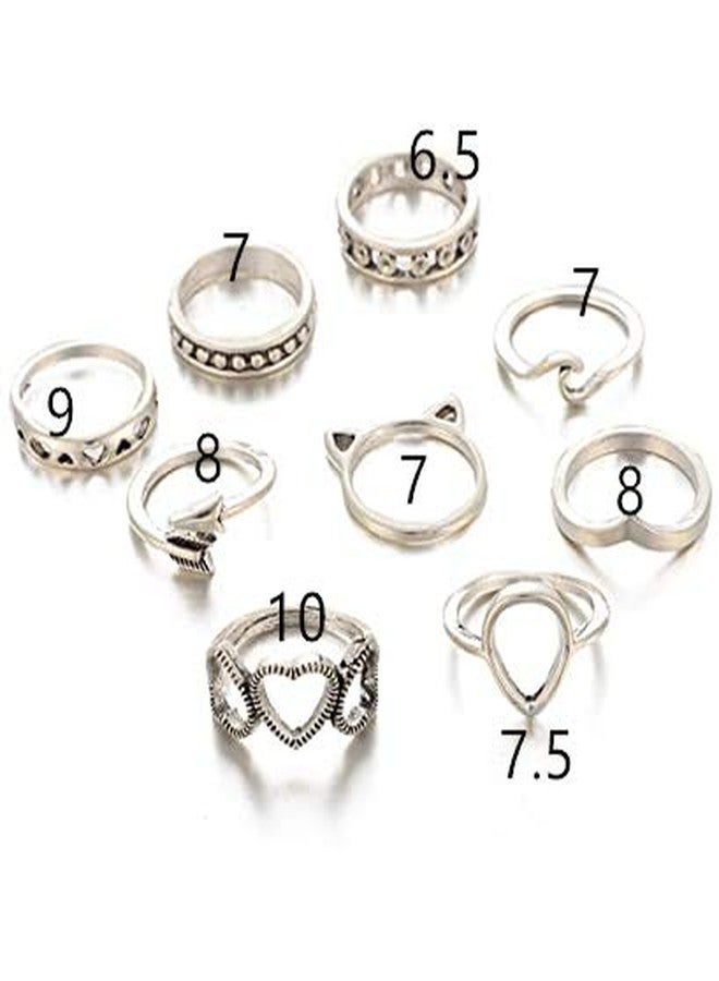 BERYUAN Women Size 7 8 9 10 Rings Vintage Silver Ring Set Cute Wave Teardrop Wave Arrow Love Knuckle Ring Set Gift For Her Lovely Ring Set Women And Girls Teens(9Pcs) - Image 2