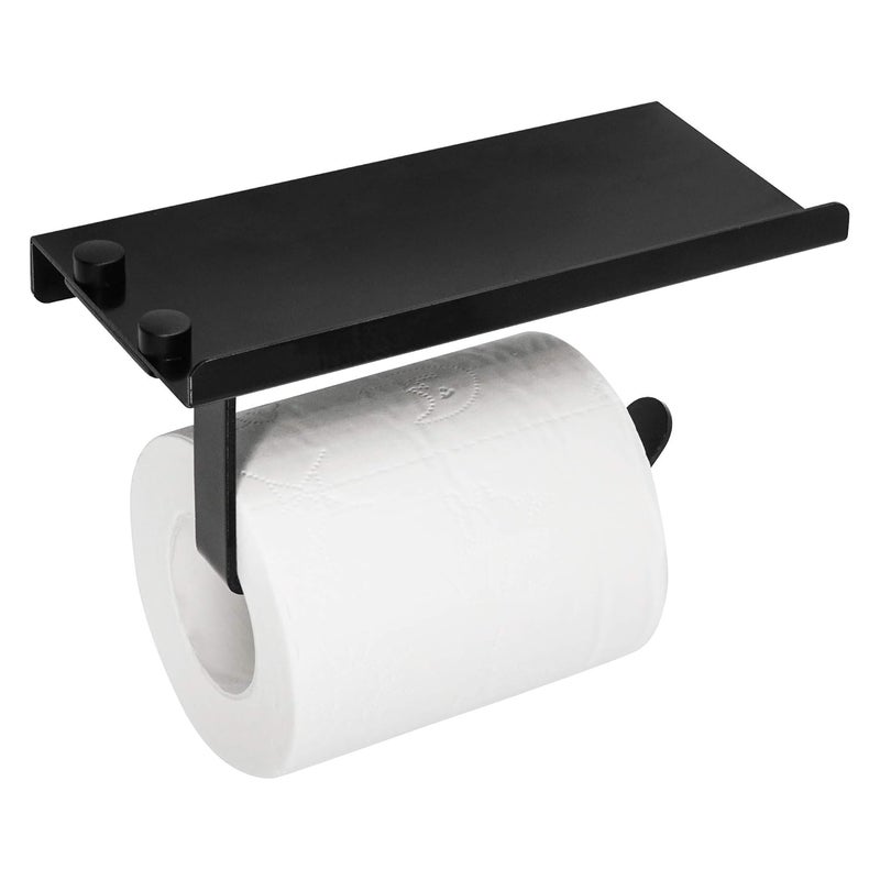 Crowned Matte Black Toilet Paper Holder Aluminum Made with Shelf Wall Mounted Bathroom Toilet Paper Tissue Roll Dispenser Phone Storage - Image 1