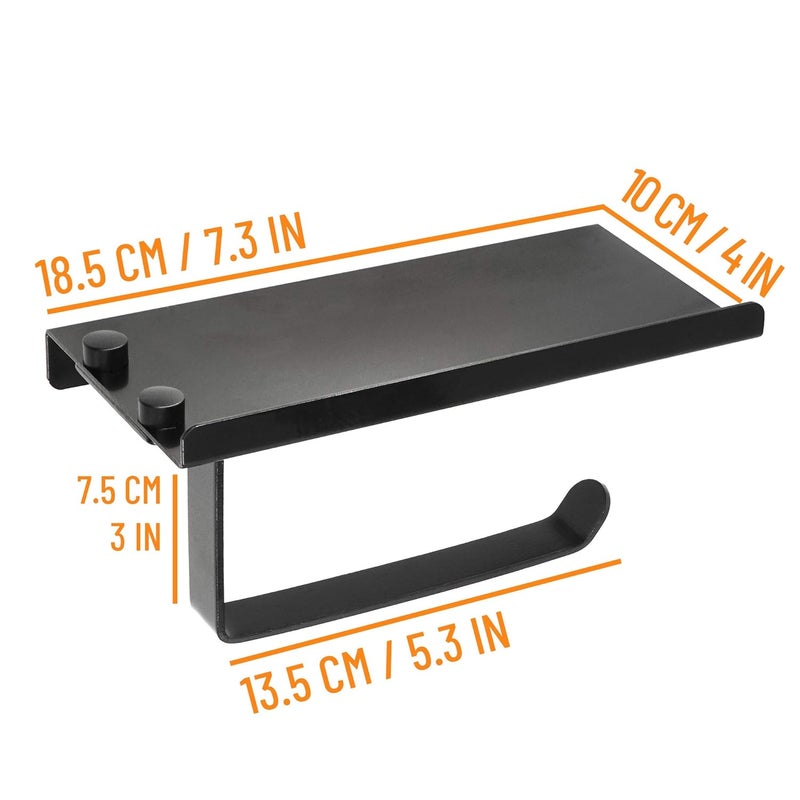 Crowned Matte Black Toilet Paper Holder Aluminum Made with Shelf Wall Mounted Bathroom Toilet Paper Tissue Roll Dispenser Phone Storage - Image 4