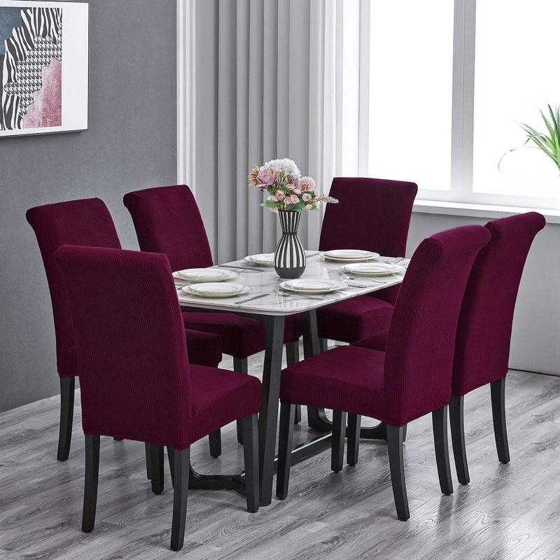 Howhic Stretch Chair Covers for Dining Room Set of 6, Removable Washable Dining Room Chair Covers, Dining Chair Slipcovers Seat Protector, Great for Home Decor and Banquet (Burgundy, 6 Pack) - Image 2