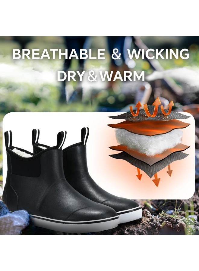 Furuian Men's Deck Boots with Fuzzy Lining Rubber Boots for Men Ankle Fishing Boots Mens Rain Boots Anti-slip Warm Winter Boots Watereproof Snow Boots for Fishing, Gardening, Outdoor, Black - Image 5