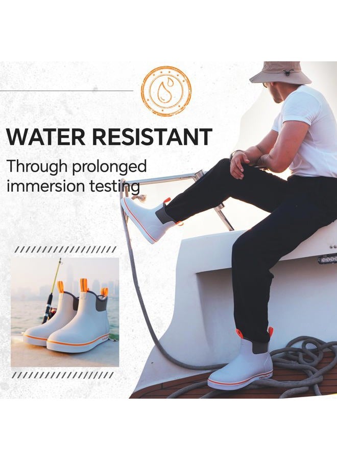 Furuian Men's Deck Boots with Fuzzy Lining Rubber Boots for Men Ankle Fishing Boots Mens Rain Boots Anti-slip Warm Winter Boots Watereproof Snow Boots for Fishing, Gardening, Outdoor, Black - Image 2