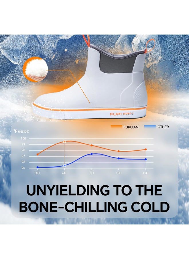 Furuian Men's Deck Boots with Fuzzy Lining Rubber Boots for Men Ankle Fishing Boots Mens Rain Boots Anti-slip Warm Winter Boots Watereproof Snow Boots for Fishing, Gardening, Outdoor, Black - Image 3