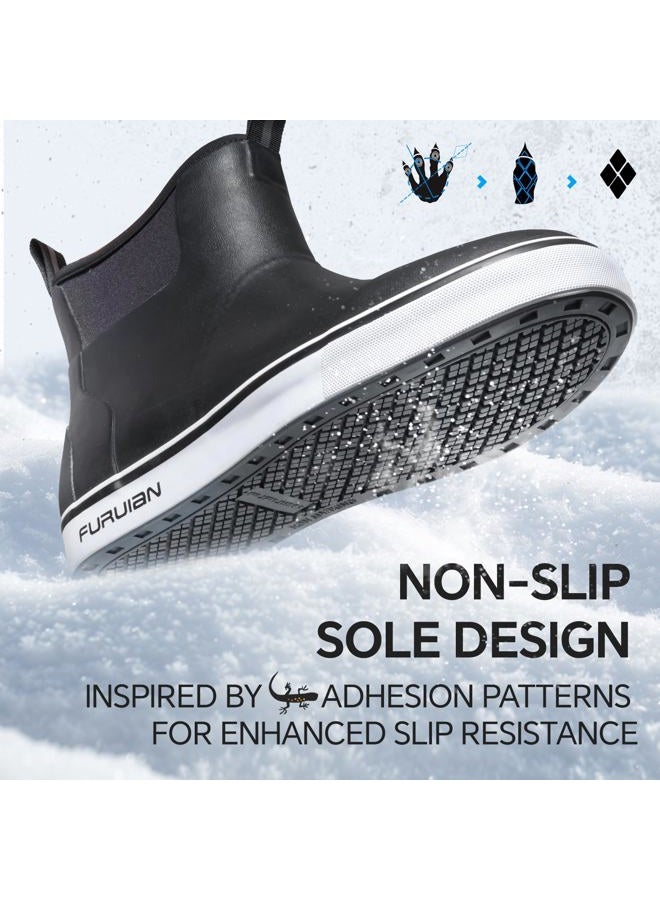 Furuian Men's Deck Boots with Fuzzy Lining Rubber Boots for Men Ankle Fishing Boots Mens Rain Boots Anti-slip Warm Winter Boots Watereproof Snow Boots for Fishing, Gardening, Outdoor, Black - Image 4