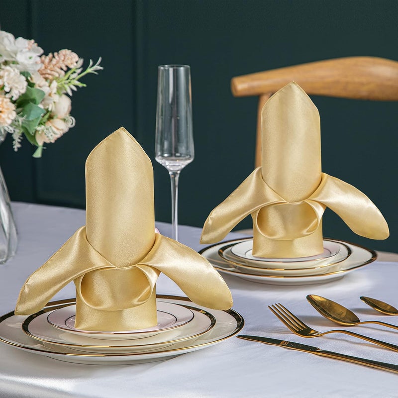 24-piece 12 x 12 inch gold satin napkin for wedding, dinner, table setting, restaurant, banquet, graduation party - Image 2