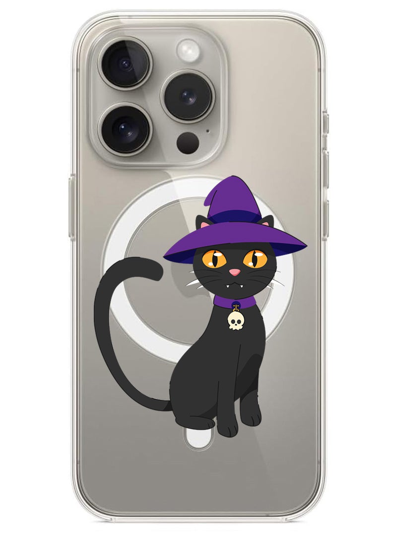 Theodor Magnetic Case for iPhone 15 Pro 6.1-inch Compatible with MagSafe Wireless Charging, Shockproof Phone Bumper Cover Cat wearing hat halloween - Image 1