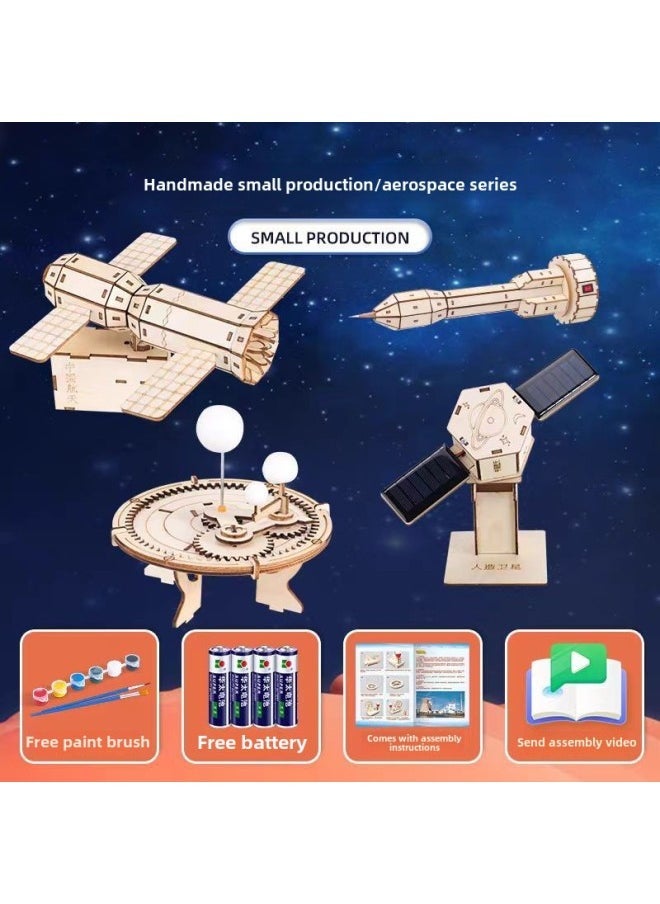 Science And Technology Small Production Satellite Space Astronomy Children's Hand-assembled Aviation Model Zhu Rong Mars Vehicle-Color:Aerospace Four-piece Set - Image 1