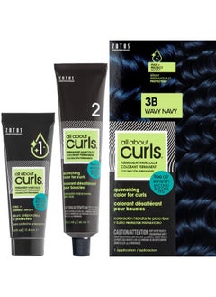 ALL ABOUT CURLS 3B Wavy Navy Permanent Hair Color (Prep + Protect Serum & Hair Dye For Curly Hair) 100% Grey Coverage Nourished & Radiant Curls  - Image 1
