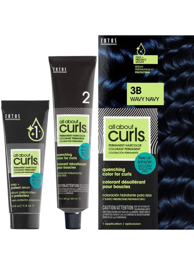 ALL ABOUT CURLS 3B Wavy Navy Permanent Hair Color (Prep + Protect Serum & Hair Dye For Curly Hair) 100% Grey Coverage Nourished & Radiant Curls - Image 1