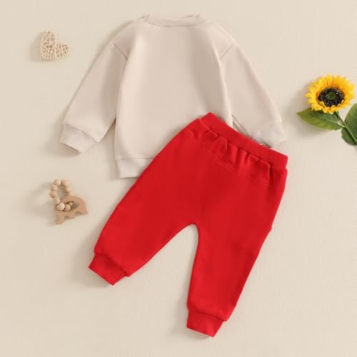 Nokpsedcb Baby Boy Girl Cute Letter Embroidery Long Sleeve Sweatshirt and Elastic Long Pants Toddler Valentine Outfits (Apricot Snacks Are My Love Language, 0-6 Months) - Image 4
