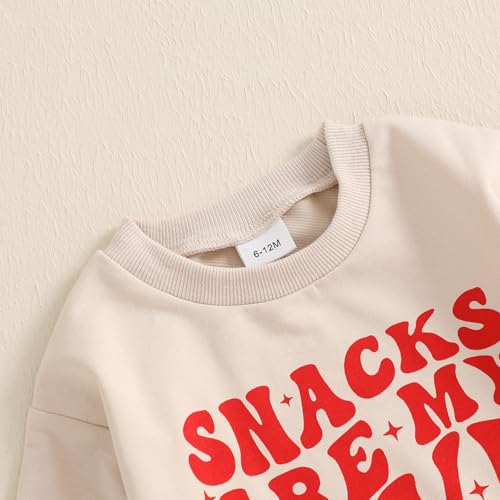 Nokpsedcb Baby Boy Girl Cute Letter Embroidery Long Sleeve Sweatshirt and Elastic Long Pants Toddler Valentine Outfits (Apricot Snacks Are My Love Language, 0-6 Months) - Image 5