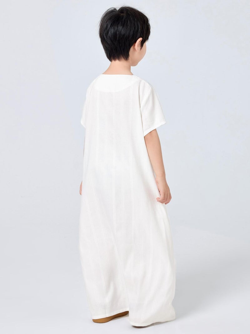 Solid Color Boys' Embroidered Short Sleeve  Thobe - Image 3