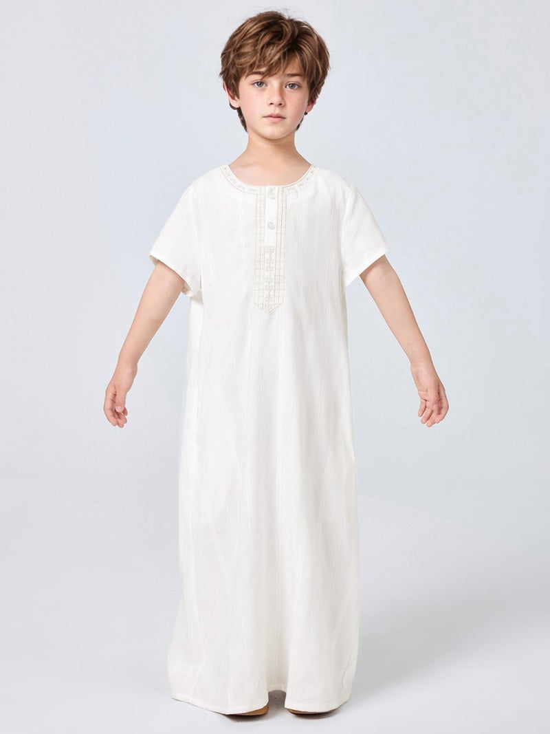 Solid Color Boys' Embroidered Short Sleeve  Thobe - Image 1