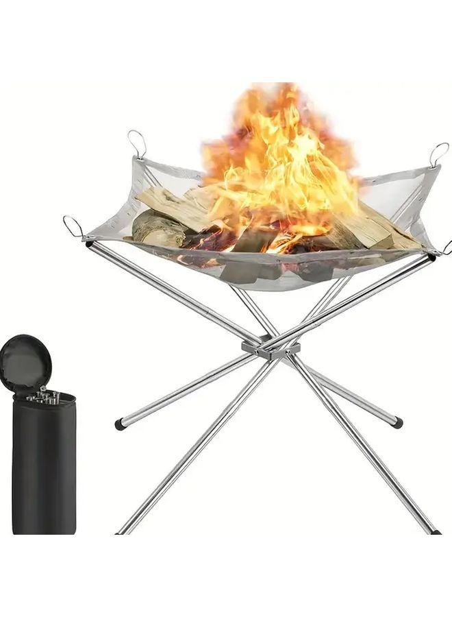 Loquat Silvery Stainless Steel Campfire Rack Folding Portable Outdoor Wood Burning Fire Pit - Image 3