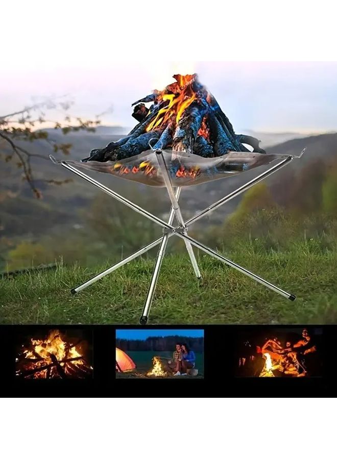 Loquat Silvery Stainless Steel Campfire Rack Folding Portable Outdoor Wood Burning Fire Pit - Image 2