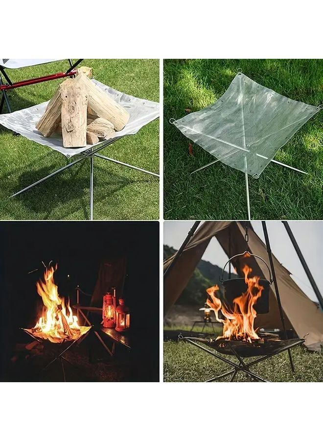 Loquat Silvery Stainless Steel Campfire Rack Folding Portable Outdoor Wood Burning Fire Pit - Image 4