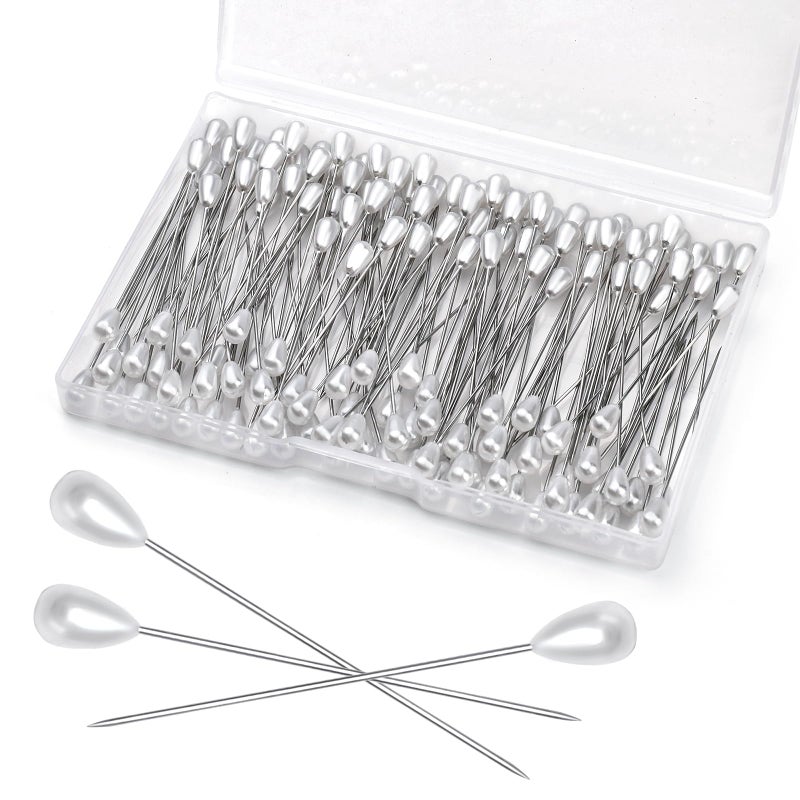 Kogyxe 150 Pcs Corsage Pins, Boutonniere Pins, Long Teardrop Pearl Head Pins, White Straight Head for DIY Decoration, Wedding, Jewelry Flower Decoration - Image 1