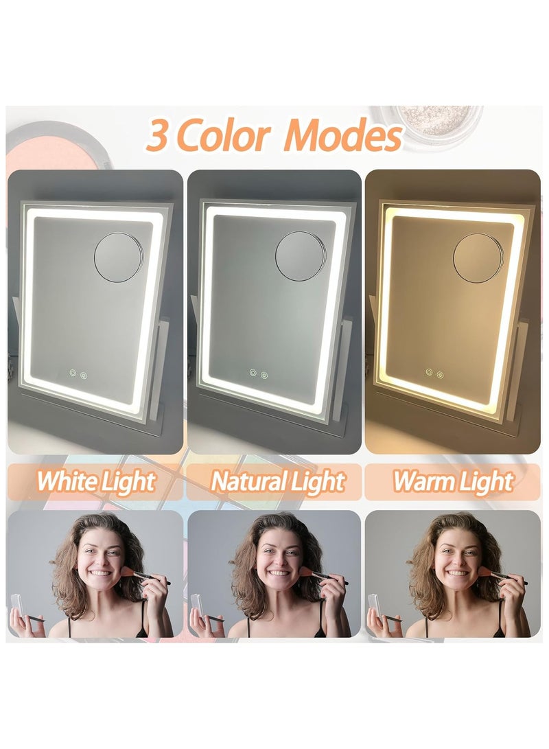 مرآة تجميل مضاءة بحجم 30x41 سم لمحبي الجمال باللون الأبيض مع مستشعر لمسي LED أبيض قابلة للتعتيم - Image 3