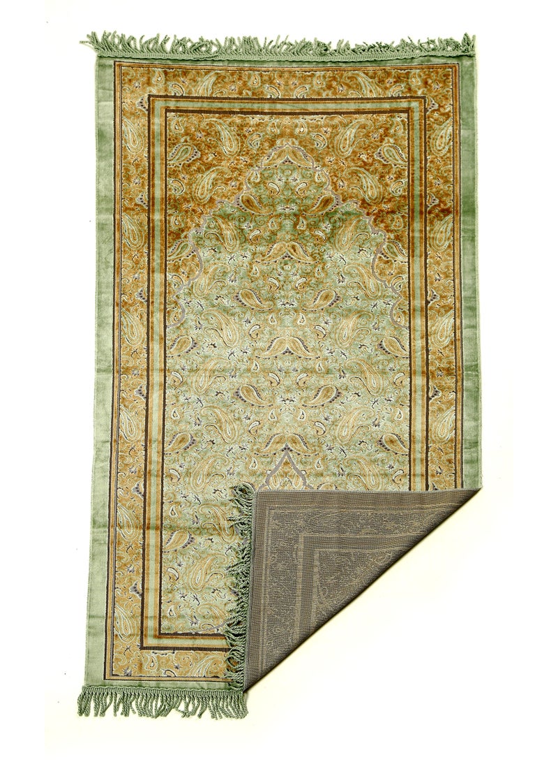 Vitacelli سجادة صلاة إسلامية بجزء علوي مخملي مضاد للانزلاق 614 جرام لكل متر مربع بتصميم جديد سجادة صلاة مبطنة سميكة للرجال والنساء هدية عيد رمضان (140 سم × 70 سم) - Image 2