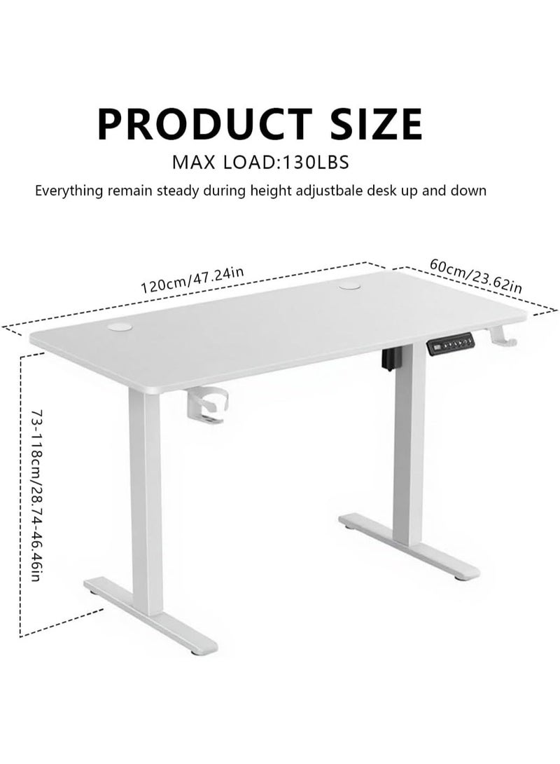 Meishida Standing Desk, Adjustable Height Electric Sit Stand Up Down Computer Table, 120 * 60cm Ergonomic Rising Modern Lift Motorized Gaming Desktop Workstation for Work Home Office With Mouse Pad (White) - Image 3