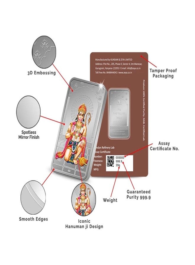 Kundan 20 gm (999.9) Hanuman Silver Colour Bar - Image 3