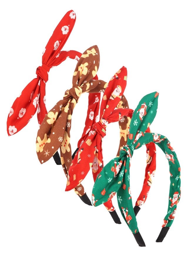 KIUEZIR Christmas Bow Headbands for Women, Santa and Gingerbread Man Holiday Hair Accessories, Red Green Brown, 4 Pack, Festive Party Hairwear - Image 1