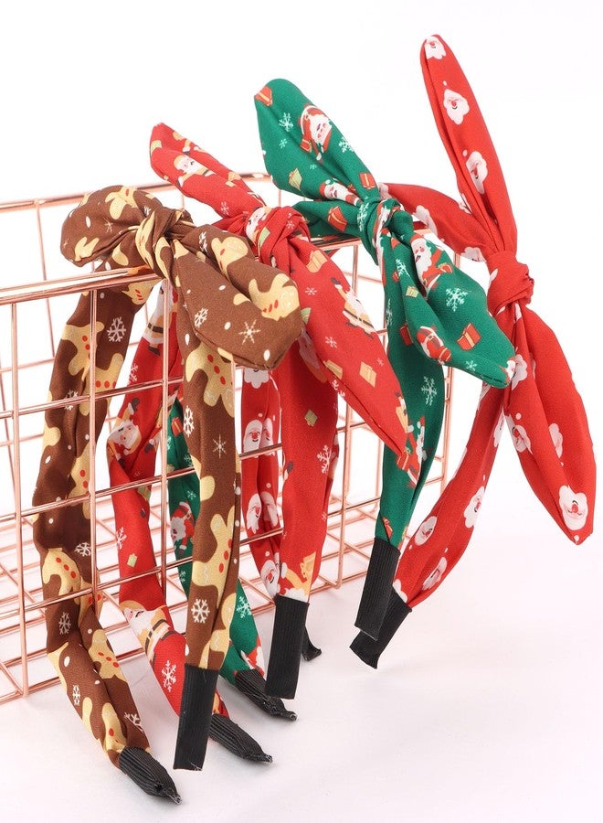 KIUEZIR Christmas Bow Headbands for Women, Santa and Gingerbread Man Holiday Hair Accessories, Red Green Brown, 4 Pack, Festive Party Hairwear - Image 5