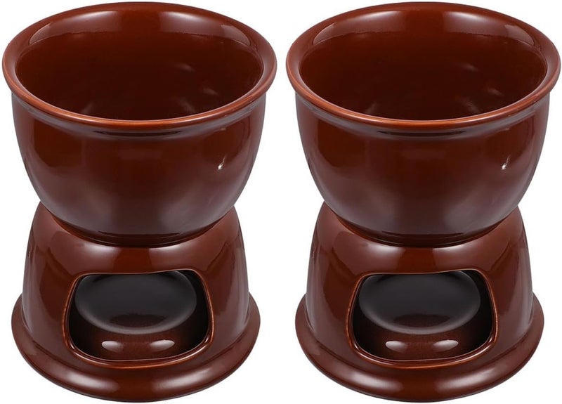 Alasum 2pcs Ceramic Chocolate Fondue Pot Porcelain Melting Cup for Cheese and Dessert Dipping Brown Ceramic Heating Cooker for Home and Restaurant Use - Image 1