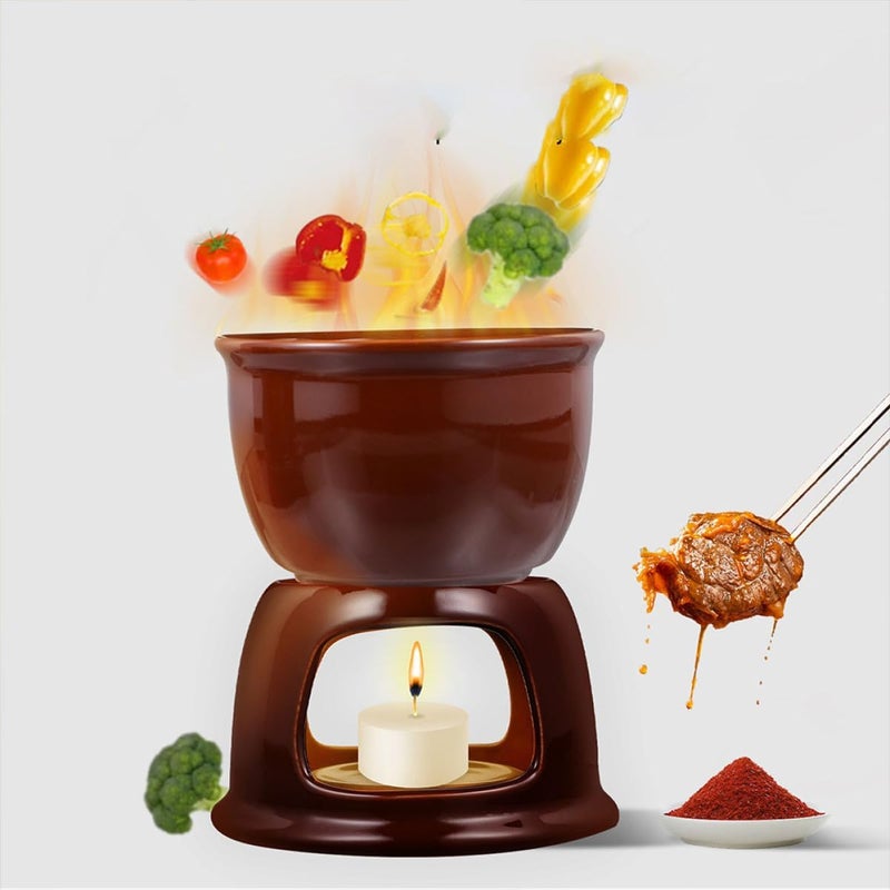 Alasum 2pcs Ceramic Chocolate Fondue Pot Porcelain Melting Cup for Cheese and Dessert Dipping Brown Ceramic Heating Cooker for Home and Restaurant Use - Image 5