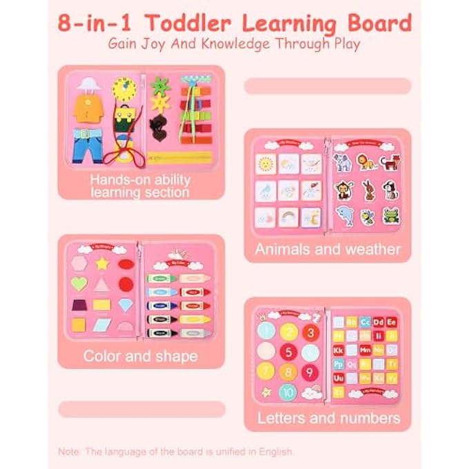 ACTIVITY BOARD FOR CHILDREN, MONTESSORI TOY FOR TODDLERS, BUSY BOARD 2 3 4 5, PRESCHOOL LEARNING LIFE SENSORY BOARD, TRAVEL TOY, EDUCATIONAL TOY FOR BOYS GIRLS (PINK) - Image 3