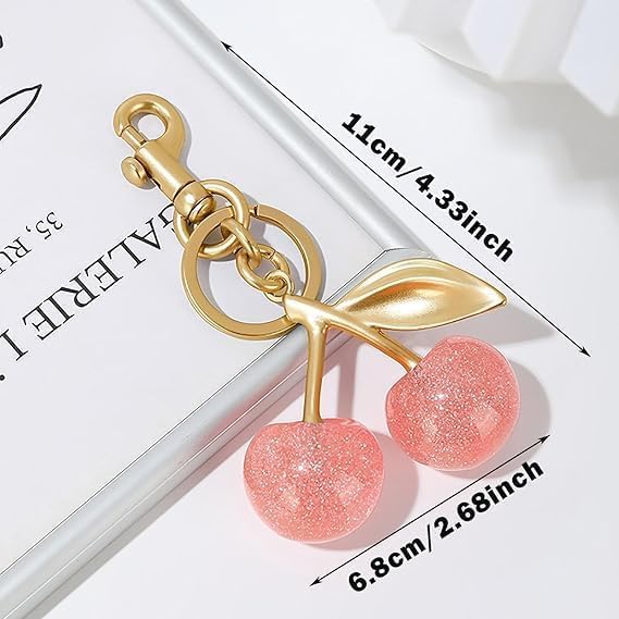 HaRvic Cherry Bag Charm Cute Key Chains Cherry Purse Charms for Handbags, Strawberry Keychain Gifts for Women Unique Key Chains For Women Key Ring For Girls (Pink) - Image 4