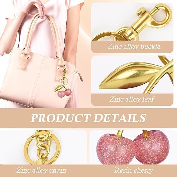 HaRvic Cherry Bag Charm Cute Key Chains Cherry Purse Charms for Handbags, Strawberry Keychain Gifts for Women Unique Key Chains For Women Key Ring For Girls (Pink) - Image 3
