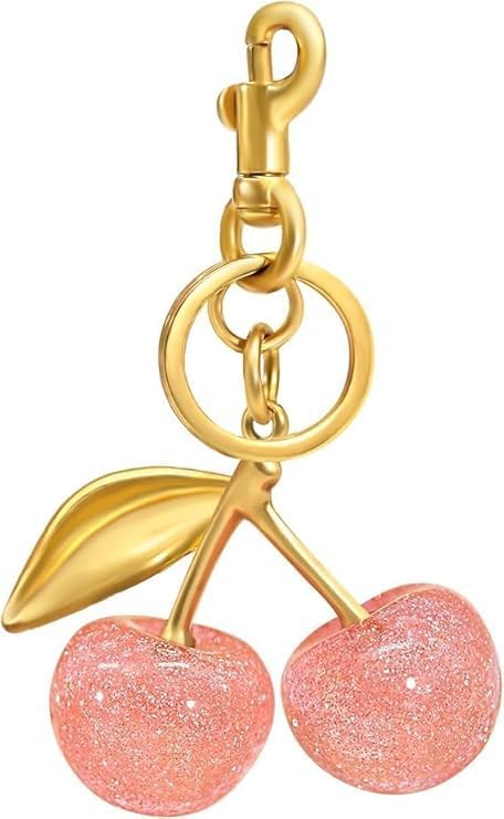 HaRvic Cherry Bag Charm Cute Key Chains Cherry Purse Charms for Handbags, Strawberry Keychain Gifts for Women Unique Key Chains For Women Key Ring For Girls (Pink) - Image 1