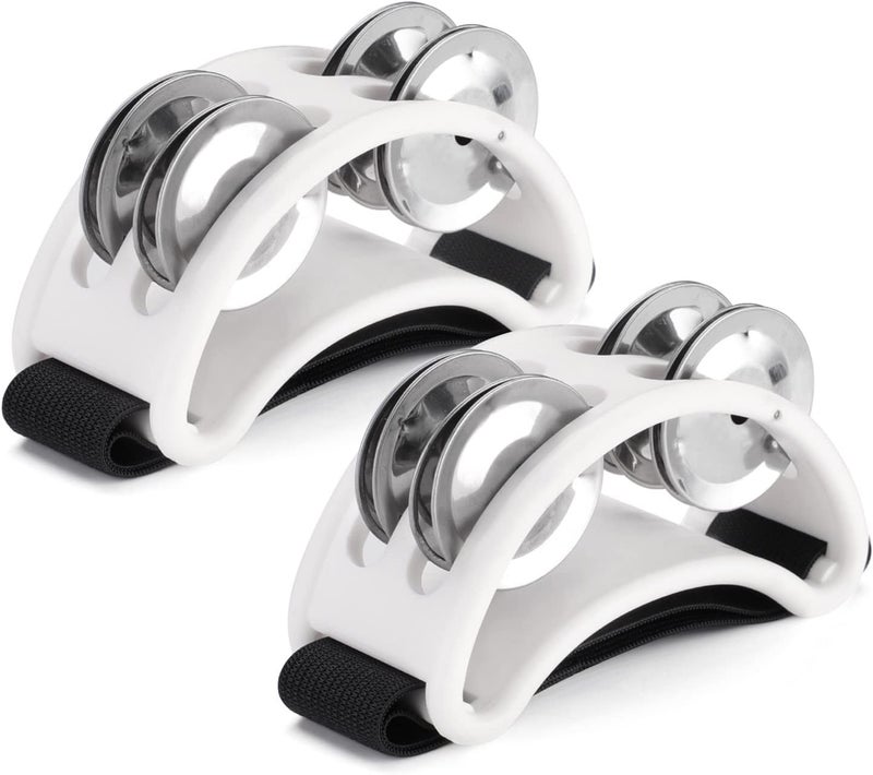 Facmogu 2PCS Foot Tambourine for Adults, Foot Tambourine Shaker Musical Rhythm Instrument, Foot Tambourines Percussion with Double Row Jingles, Foot Drumn Instrumen Accessories - White - Image 1