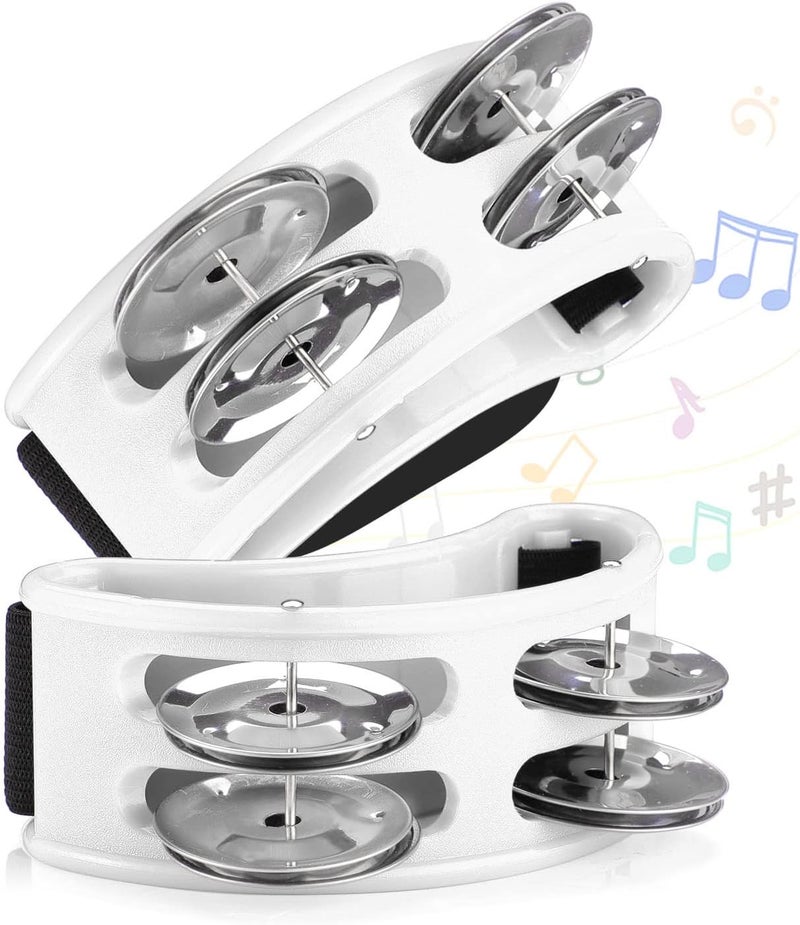 Facmogu 2PCS Foot Tambourine for Adults, Foot Tambourine Shaker Musical Rhythm Instrument, Foot Tambourines Percussion with Double Row Jingles, Foot Drumn Instrumen Accessories - White - Image 3