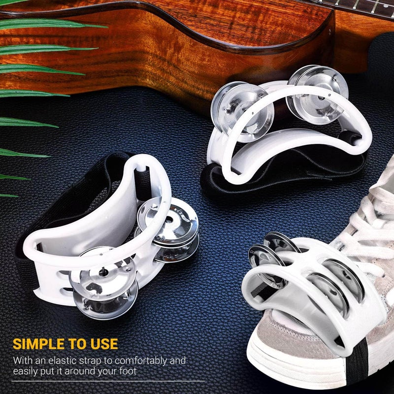 Facmogu 2PCS Foot Tambourine for Adults, Foot Tambourine Shaker Musical Rhythm Instrument, Foot Tambourines Percussion with Double Row Jingles, Foot Drumn Instrumen Accessories - White - Image 5