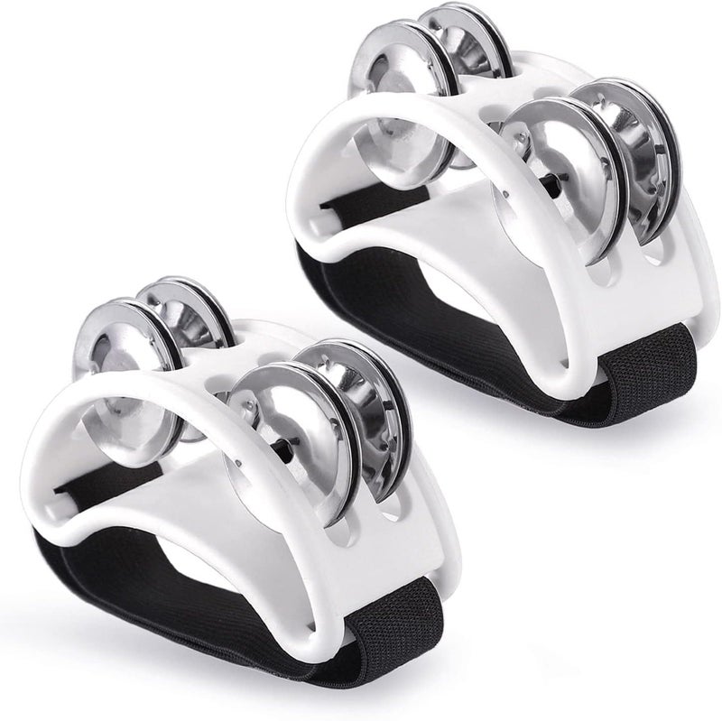 Facmogu 2PCS Foot Tambourine for Adults, Foot Tambourine Shaker Musical Rhythm Instrument, Foot Tambourines Percussion with Double Row Jingles, Foot Drumn Instrumen Accessories - White - Image 2