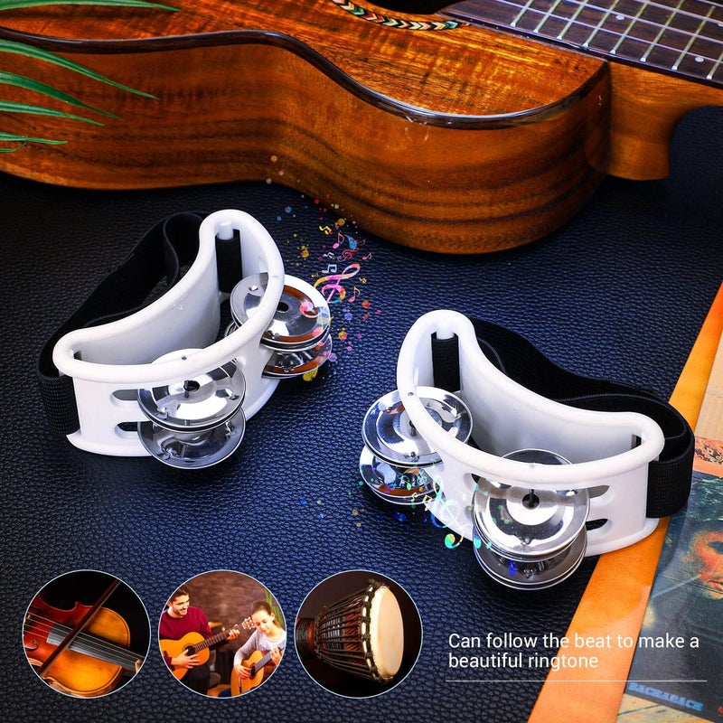 Facmogu 2PCS Foot Tambourine for Adults, Foot Tambourine Shaker Musical Rhythm Instrument, Foot Tambourines Percussion with Double Row Jingles, Foot Drumn Instrumen Accessories - White - Image 4