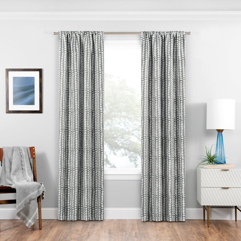 إكليبس Eclipse Naya Mid Century Modern Blackout Thermal Rod Pocket Window Startains لغرفة النوم (لوحة واحدة) 37 في × 84 باللون الرمادي - Image 1