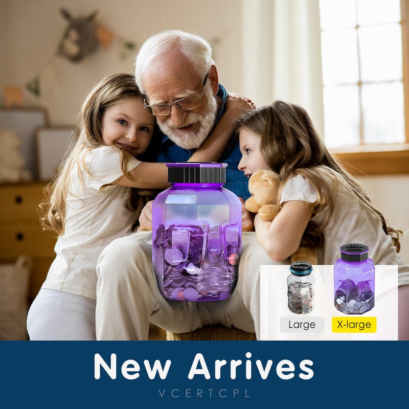Vcertcpl X-Large Piggy Bank for Adults Kids, Vcertcpl Digital Coin Counting Bank with LCD Counter, 2.4L Capacity, Great Coin Counter Bank Money Counting Jar with Total Amount Displayed (Purple) - Image 4