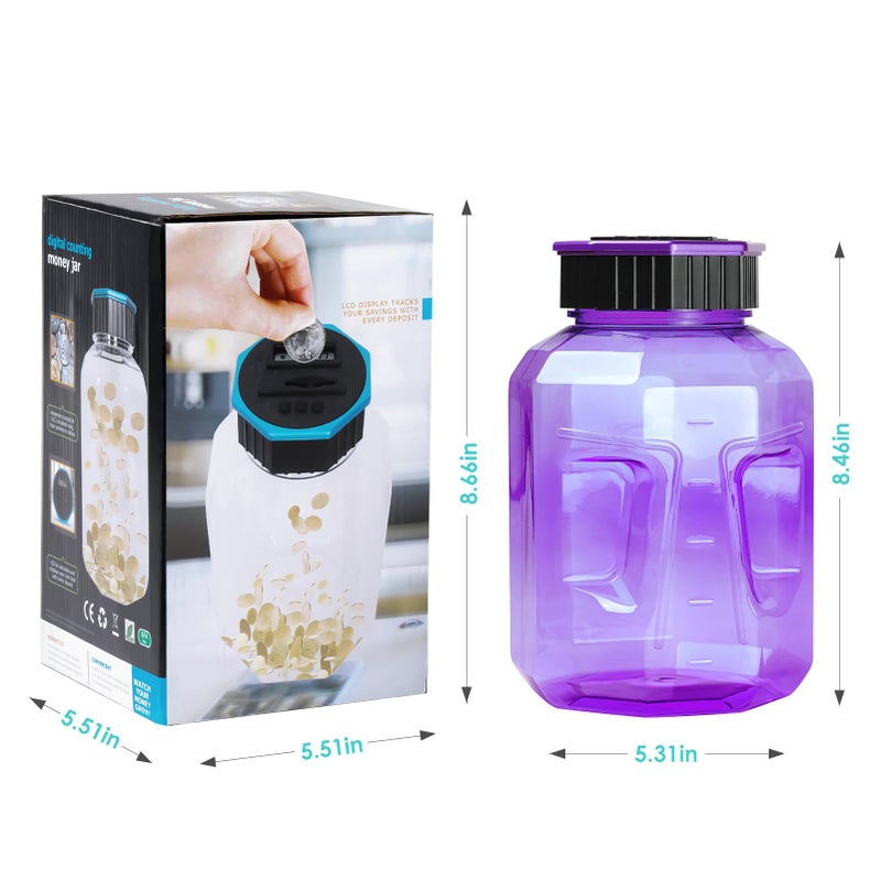 Vcertcpl X-Large Piggy Bank for Adults Kids, Vcertcpl Digital Coin Counting Bank with LCD Counter, 2.4L Capacity, Great Coin Counter Bank Money Counting Jar with Total Amount Displayed (Purple) - Image 3