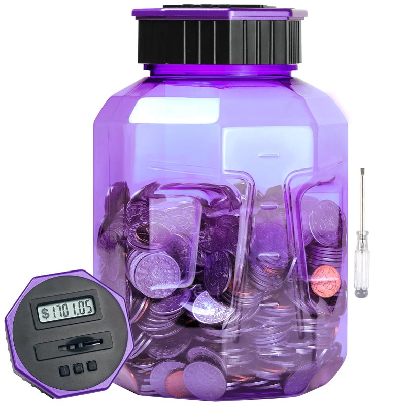 Vcertcpl X-Large Piggy Bank for Adults Kids, Vcertcpl Digital Coin Counting Bank with LCD Counter, 2.4L Capacity, Great Coin Counter Bank Money Counting Jar with Total Amount Displayed (Purple) - Image 1