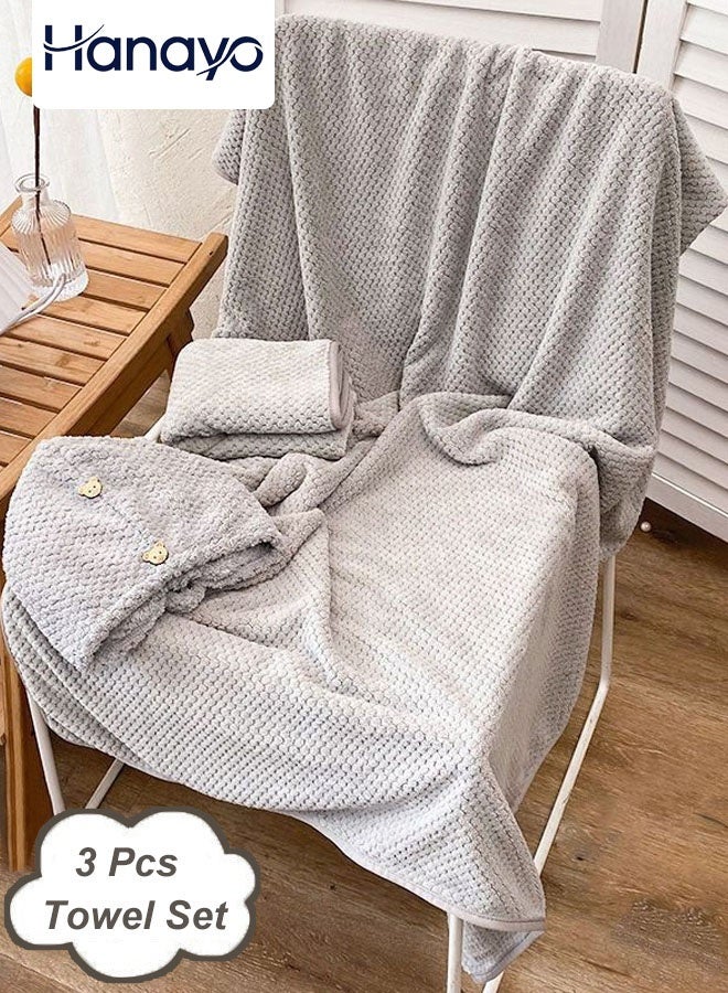 Hanayo مجموعة مناشف 3 قطع لحمام الوجه والشعر ومناشف الاستحمام ناعمة وسريعة الامتصاص وصديقة للبشرة تشمل مناشف الاستحمام والوجه والشعر (رمادي) - Image 1
