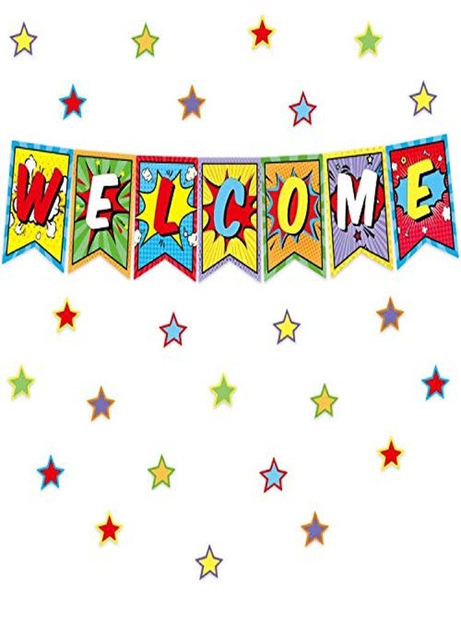 Fancy Land Colorful Welcome Bulletin Board Set Classroom Decoration Pennants Super Welcome Bulletin Decoration 64 Pcs - Image 1