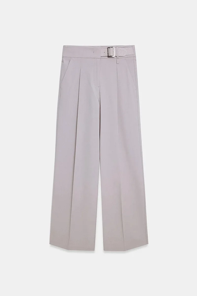 DILVIN Belted Wide-Leg Woven Trousers