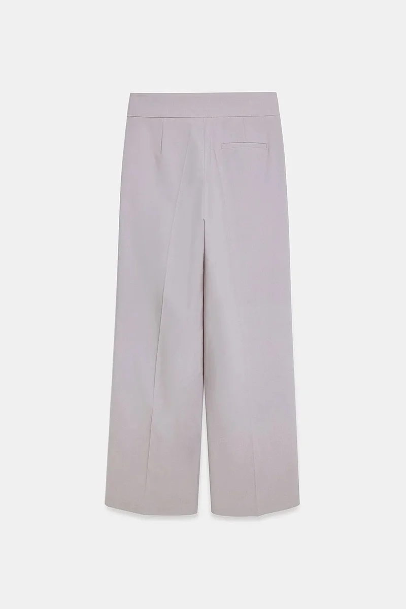 Dilvin Stone Natural DILVIN Belted Wide-Leg Woven Trousers for Women | Best Price UAE