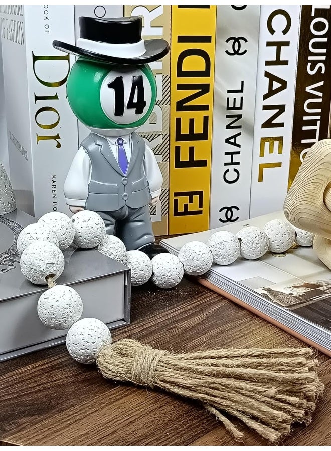 YINZUO Rustic White Bead Garland with Jute Tassels – 85cm Wooden Farmhouse Beads, 21pcs Decorative Boho Beaded Strand for Table, Tray, Shelf, and Wall Hanging Home Décor - Image 3