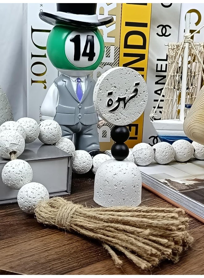 YINZUO Rustic White Bead Garland with Jute Tassels – 85cm Wooden Farmhouse Beads, 21pcs Decorative Boho Beaded Strand for Table, Tray, Shelf, and Wall Hanging Home Décor - Image 4